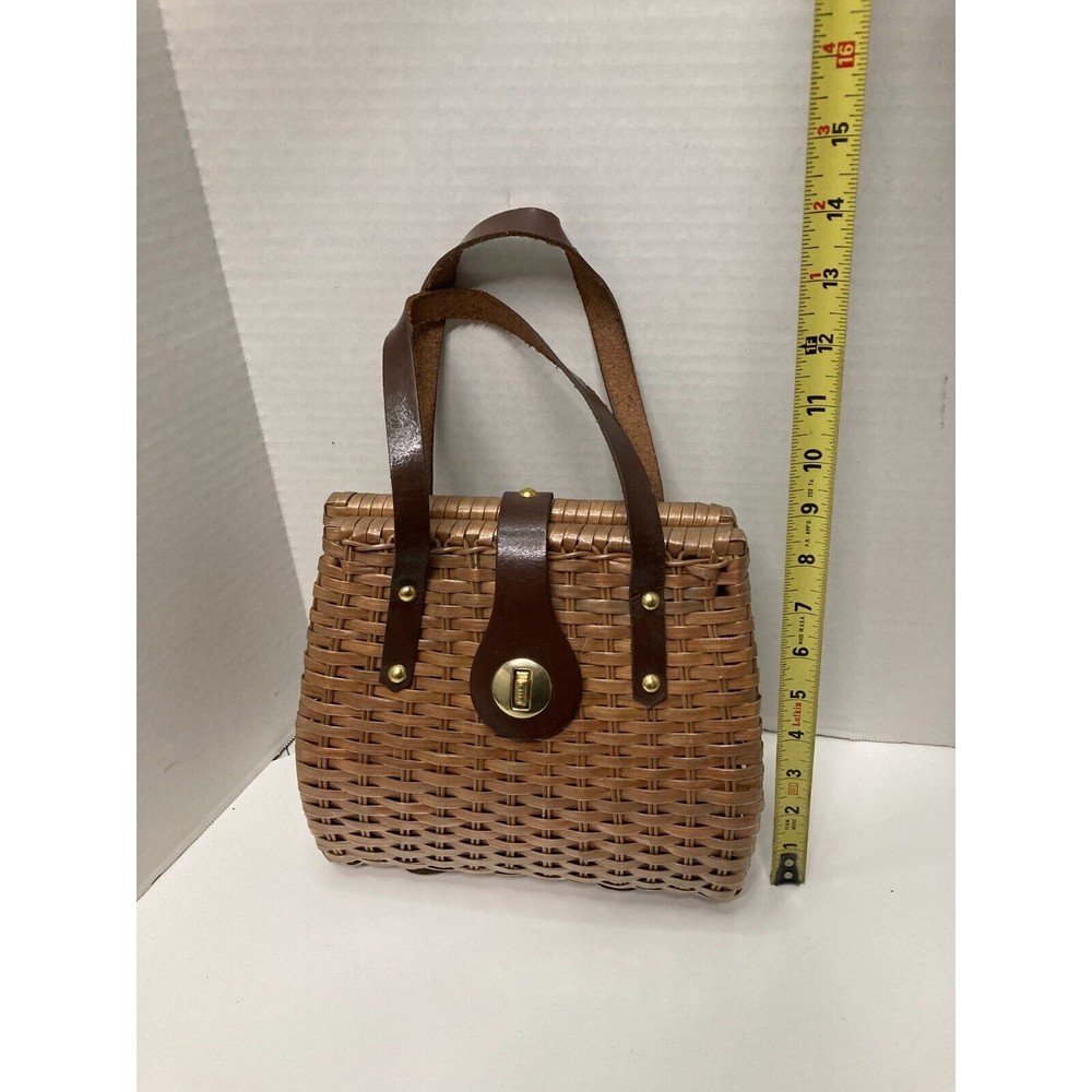 Mid Century Modern Simon Mister Earnest Wicker Leather Too Handle Handbag